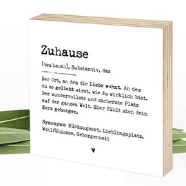 Wunderpixel® Holzbild Definition Zuhause - 15x15x2cm zum Hinstellen/Aufhängen, echter Fotodruck mit Spruch auf Holz - schwarz-weißes Wand-Bild Aufsteller Zuhause Dekoration Geschenk-Idee