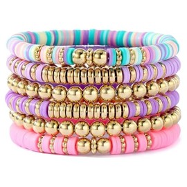 Black Stone Clay Bracelets Preppy Elastic Bracelet Statement Boho Stackable Multicolor Bracelet Summer Surfer Fashion Jewelry, Large, Alloy Steel, no gemstone