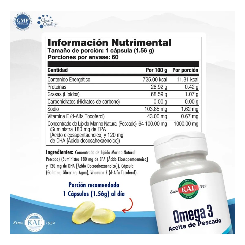 Omega 3 Aceite De Pescado Molecularmente Purificado 60 Cáps