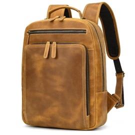 SAIION Vintage Full Grain Leather Backpack for Men, 16" Laptop Rucksack For Men Hiking Trave Work Business Bag, 9493 Light Brown