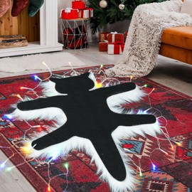 Light Up Fried Cat Rugs, Funny Christmas Area Rug with String Lights, Aunt Bethany’s Fried Pussycat from National Lampoon's Christmas Vacation, Christmas Decorations Carpet (Colorful Light)