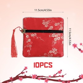 Qianyu Jewelry Chinese Silk Style Purse Pouch Small Travel Jewelry Organizer Bag Box Multiple Colors Brocade Embroidered Bag for Wedding Birthday Party Earrings Necklace Bracelet Storage (10, Style 2)