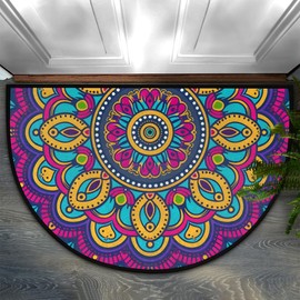 Outdoor Doormat Ethnic Boho Mandala Half Round Door Mat, Non-Slip Absorbent Entrance Welcome Mat, Front Porch Decor Mats Low-Profile Entryway Doormat Kitchen Fireplace Floor Mat,A-3