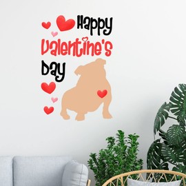 Happy Valentine's Day Pet Dog Wall Decal for Decor Valentine Red Heart Dog Silhouette Wall Stickers Vinyl Decals American Pit Bull Terrier Vinyl Wall Art Removable Sticker for Living Room