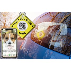 Taggly QR Code Smart Sign Dog on Board Car Window Mount Signs Sucker Sticker – Displays Emergency Contact Information For Pets In Cars When Scanned Furbaby Inside Signage For Dogs