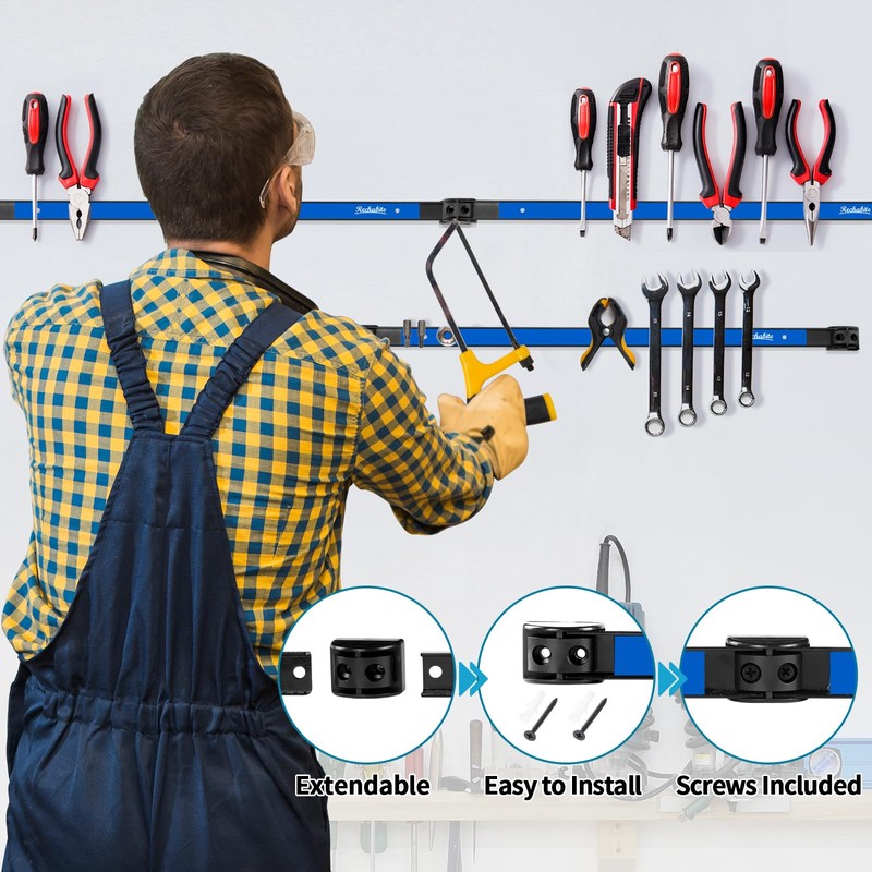 Rechabite 6 Pieces 18" Magnetic Tool Holder Strip, Blue Magnet