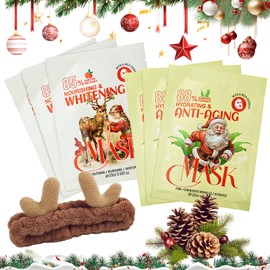 Christmas Face Masks, Christmas Skincare Quickly Hydrates Stocking Stuffers Bulk Facial Masks with Dragon Horn-Shaped Headband Moisturizing and Soothing Beauty for Women Holiday Gifts