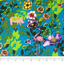 Singer Cotton Print Fabric, 100% Cotton, Cut by The Yard, Flamingo Flowers Teal