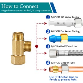 Water Line Adapter Splitter Tee Valve - Brass Dishwasher Toilet Supply Line Connector with 3/8 T Compression Fittings(3/8"-3/8"-3/8", 1 PCS)