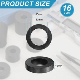 QUARKZMAN Pack of 16 Rubber Washers Rubber Spacer Black Spacer Sleeves 50 mm Outer Diameter x 33 mm Inner Diameter x 10 mm Height Round Thick Rubber Washers