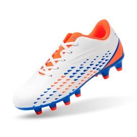FEETHING - Tacos de fútbol para niños y niñas, ligeros, para piso firme, antideslizantes, para niños pequeños y grandes, Blanco, 5 Big Kid