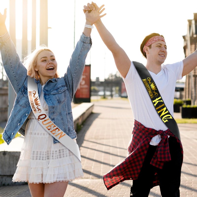 2 Pcs Homecoming King and Queen Sashes With Gold Foil