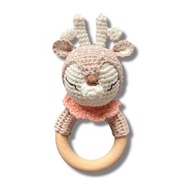 Babyrassel REH (Rosa) gehäkelt personalisiert/ohne Personalisierung (Ohne Personalisierung)