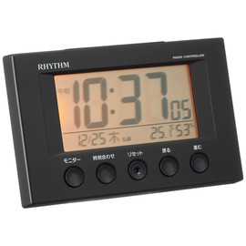 RHYTHM 8RZ166SR02 Alarm Clock, Atomic Clock, Thermometer, Hygrometer, FitWave Smart, Black, 3.0 x 4.7 x 2.1 inches (7.7 x 12 x 5.4 cm)