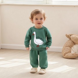 LIOMENGZI Infant Baby Boy Fall Winter Clothes Set Funny Letter Sweatshirt Pant Outfit Toddler Clothes 6 12 18 Months 2T 3T (Green Goose, 18-24 Months)