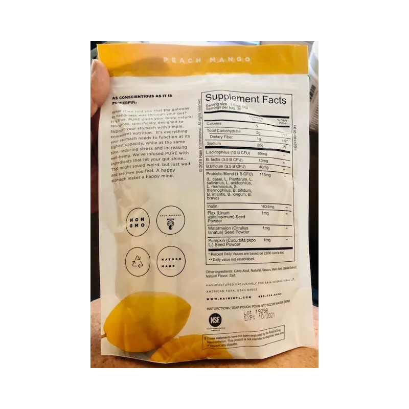 Rain PURE Digestive Health Probiotic Supplement - 30 PEACH MANGO