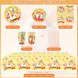 Obussgar Hamster Party Decoration - Hamster Birthday Party Tableware Supplies Includes Plates, Cups, Napkins, Tablecloth, Straws (20)