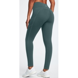 IUGA Fleece Lined Leggings Women Thermal Leggings for Women Winter Warm Tights High Waisted Hiking Yoga Pants with Pockets(Dark Green, XL)