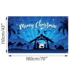 Holy Nativity Christmas Backdrop Decorations Outdoor/Indoor Manger Scene Religious Blue Banner Background Home Office Decor
