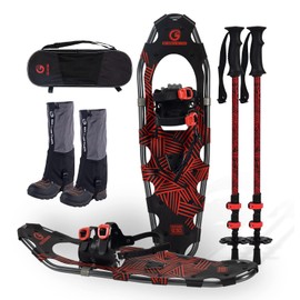 G2 30 Inches Light Weight Snowshoes for Women Men Youth, Set with Trekking Poles, Tote Bag, Gaiters,Special Fast Ratchet Binding, Red Available