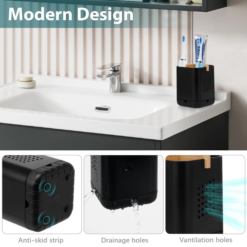 Boperzi Black Toothbrush Holders for Bathroom, Electric Toothbrush Holder with