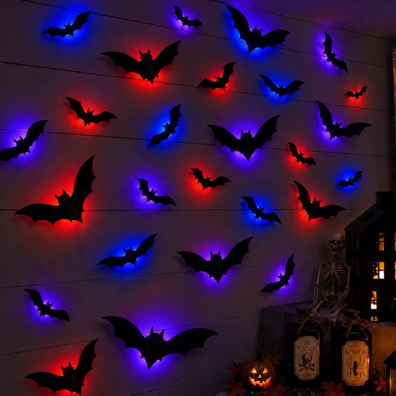 LED Bats Halloween Decoration, 3D Bat Wall Lights for Door/Window