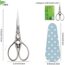 BIHRTC 4.5Inch Sharp Precision Craft Scissor Stainless Steel Sharp Pointed Tip Scissors Vintage Detail Shears with Leather Sheaths for Craft Sewing Thread Cutting Artwork Needlework Knitting