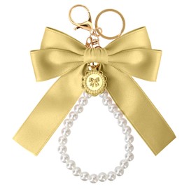 boocooberg 2 x Key Chain Band, Cute Bow Key Pendant, Women's Key Pendant, Girls, Pearl Key Pendant, Car Key Fob, Accessories, Gift for Women, yellow