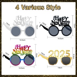 Wentsent New Year's Eve Glasses 2025, Pack of 4 Happy New Year Glasses, Funny Plastic Party Glasses, Photo Props, Photo Box, Accessories for Adults and Children, New Year Decoration, 2025 Photo Booth