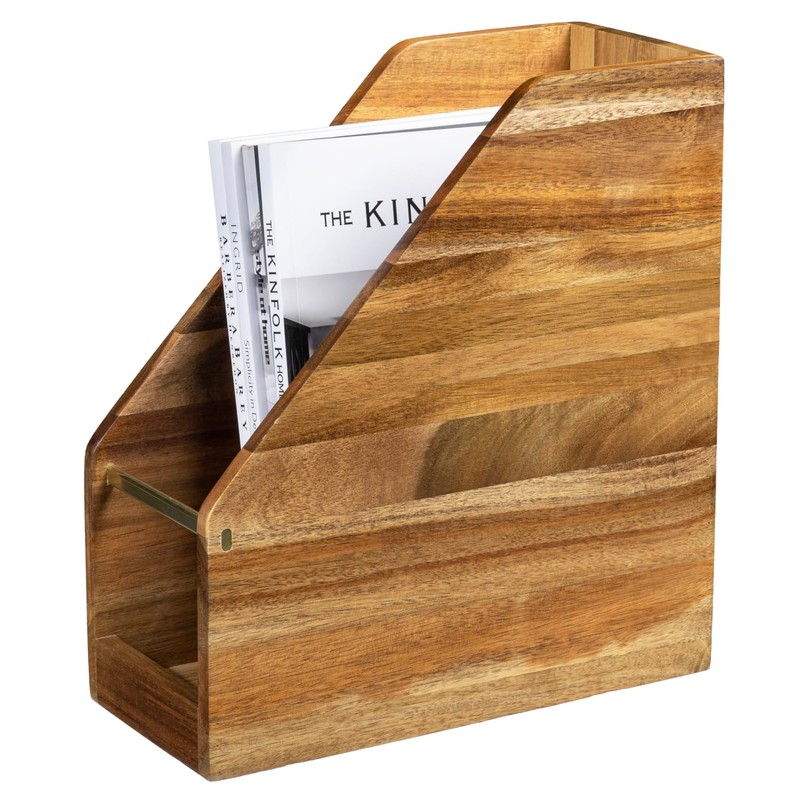 MyGift Premium Hotel Series Solid Acacia Wood Desktop Magazine File