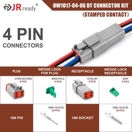 JRready DW1017 4 Pin Deutsch DT Connector Kit, IP68 Waterproof Gray DT Connectors Electrical Automative Wire Connectors with 24Pairs Size 16 Stamped Contacts 14-18 AWG, for Car Truck Boat, 6 Sets