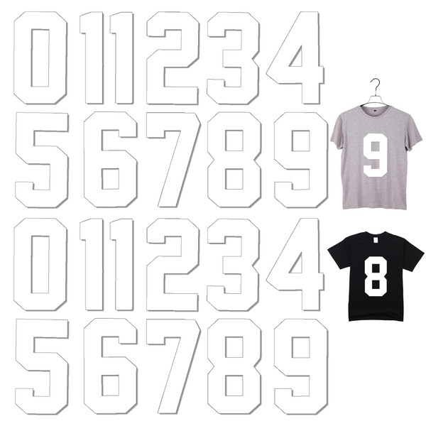 ASTER 22 Pieces Iron on Numbers for Clothes, 8 Inch Heat Transfer Iron-on Numbers 0 to 9 for Team Clothing Sports T-Shirt Jerseys Basketball Football Baseball(White)