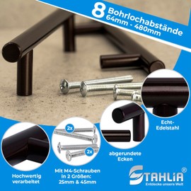 Stahlia Furniture Handle, Dark Brown, Real Stainless Steel, Diameter 12 mm, Hole Spacing 128 mm, Cabinet Handles for Cabinet, Bathroom, Living Room, Furniture, Bathroom Furniture & Cabinets, Drawer