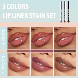 Wugbc Peel Off Lip Liner Stain 3 Colors, Lip Stain Peel Off Long Lasting Brown Lip Liner Set Matte Lip Tint Stain Tattoo Transfer Proof Highly Pigmented Color Precise Lip Pencil Contour for Women