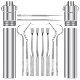 5 Pieces 2 Set Portable Metal Toothpicks,Pocket Keychain Titanium Toothpick Stainless Steel Toothpick Reusable Toothpicks Holder for Outdoor Camping Picnic Travel