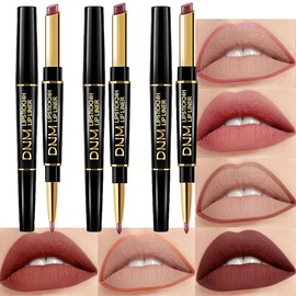 BINGBRUSH 2 IN 1 Lip Liner & Lipstick Makeup Set, Dark Red Matte Metallic Lipliner Set for Black Mature Women Waterproof Long Lasting Gift Set (3Pcs Set12-Matte:31#32#33#, 3Pcs)