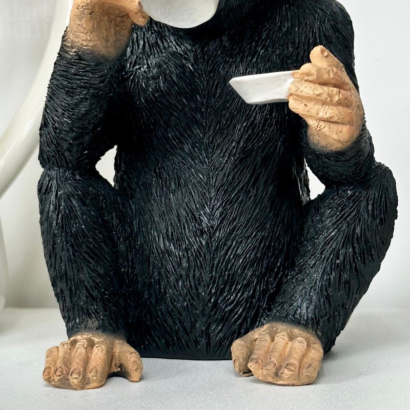 Darthome Sophisticated Monkey Ornament Black Resin Tea Drinking Chimp Novelty
