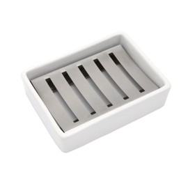 Ceramic Soap Dish Stainless Steel Soap Holder for Bathroom and Shower Double Layer Draining Soap Box