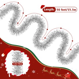 TranquilBliss 100 FT Christmas Garland, Non-lit Soft for Indoor Decor or Outdoor Use, Premium Quality, for Christmas Decorations, Stairs, Railing, Wreaths, Closets(Silver)