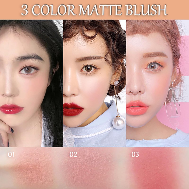 3-in-1 Matte Face Blush - Long-Lasting, Sweat-Resistant, Non-Greasy Makeup Powder