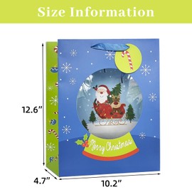 LEAYUGF 13" Large Christmas Gift Bags with Tissue Paper Santa Claus Snowman Deer For Christmas Wedding Birthday Party Anniversaries Supplies with Handles