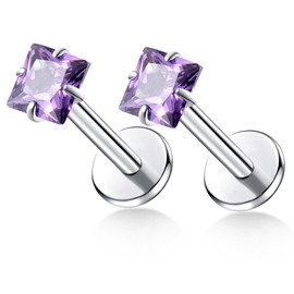 ENONTY 3 Pairs 16G 18G 20G G23 Titanium Push in Labret Monroe Stud Threadless Lip Nose Stud Cartilage Medusa Conch Helix Lobe Tragus Earrings (16g/3mm-purple)