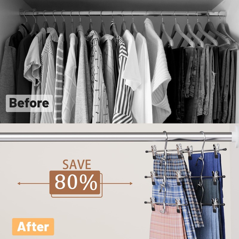 Pants Hangers Space Saving,Stackable Skirt Hangers with Clips, Hanging Closet