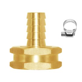 Joywayus 1/2" Barb x 3/4" Female GHT Thread Swivel Hex Brass Garden Water Hose Pipe Connector Copper Fitting with Stainless Clamp House/Boat/Lawn/Power Wash/Irrigation
