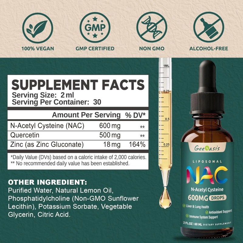 Geeoasis Liposomal Liquid NAC Supplement N-Acetyl Cysteine Drops, N Acetyl