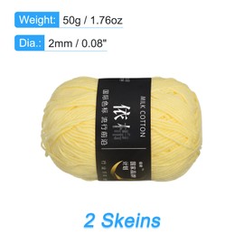 uxcell Acrylic Yarn Skeins, 2 Pack of 50g/1.76oz Soft Crochet Yarns for Knitting and Crocheting Craft Project, Light Yellow