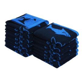 ORIGINAL KIDS Wash Cloth - Bath Time Shark Attack Set of 12 Washcloths - 100% Cotton Jacquard Super Soft Colorful Absorbent Quick Dry Easy Care Face Towel Face Cloth Gift - 12 x 12 - Navy Blue