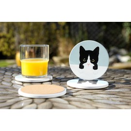 Set of 4 Ceramic Drink Coasters Cute Black And White Cat - Absorbent Cork Base - Heat Resistant - Non-Slip Base - Housewarming - Gift (Set of 6)