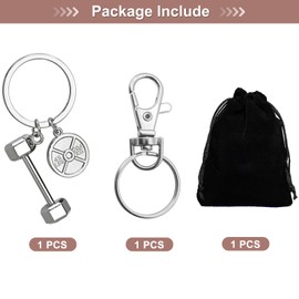 Dumbbell Keyring Gift for Men Women - Weight Plates Key Ring 3D Bodybuilder Strength Training Key Ring Fitness Accessories Sports Pendant Backpack Keyring, Silvery
