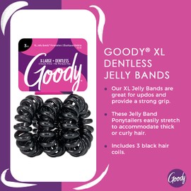 Goody Dentless Jelly Bands Elastic Thick Hair Coils - 3 Count, Black - Medium Hair to Thick Hair - Hair Accessories for Women and Girls